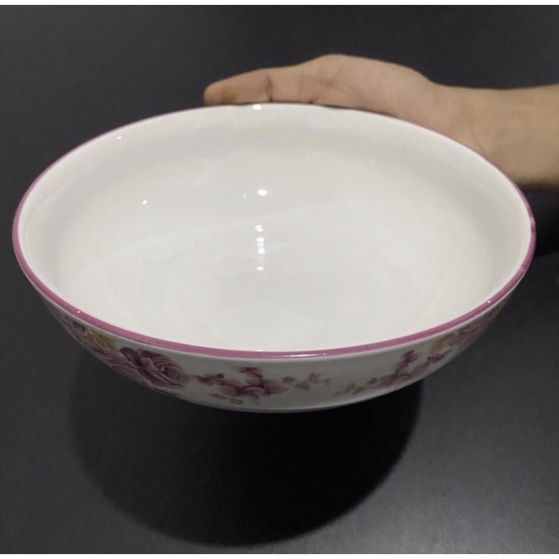 Mangkok Sereal Keramik Motif Shabby Pink Rossie 7 inch - 1 lusin