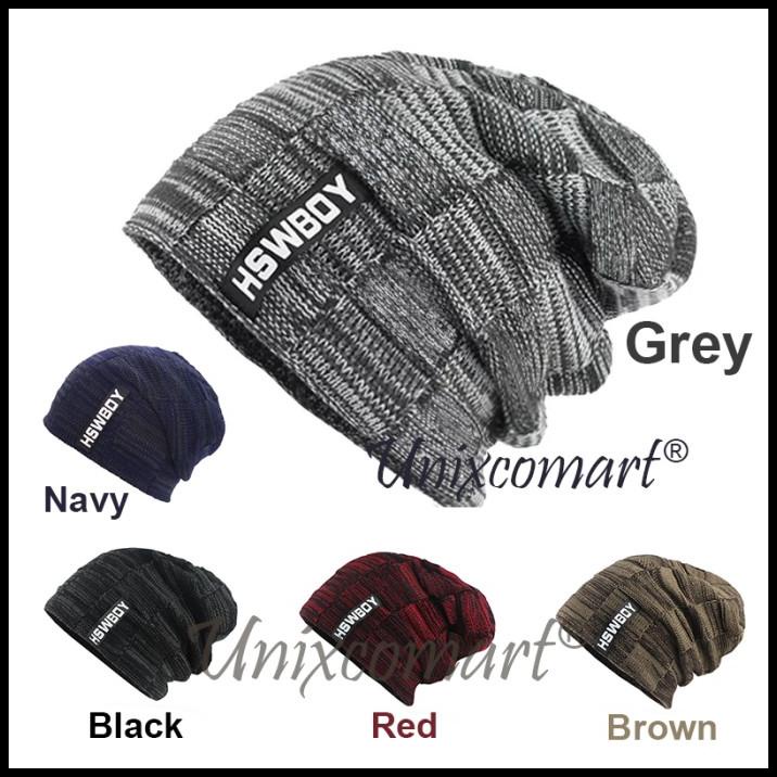 Hswboy Topi Kupluk Beanie Dewasa Knitted Hat Bahan Rajut Tebal Bulu