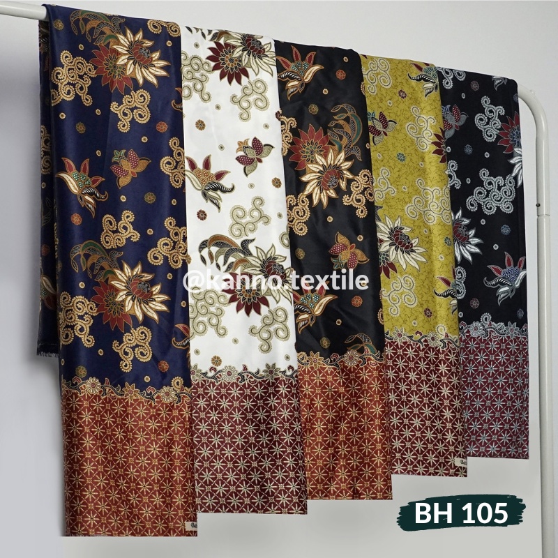 KAIN BATIK HALUS SEMI SUTRA BH105 MOTIF BUNGA WARNA NAVY/PUTIH/HITAM GOLD/KUNING/HITAM ABU