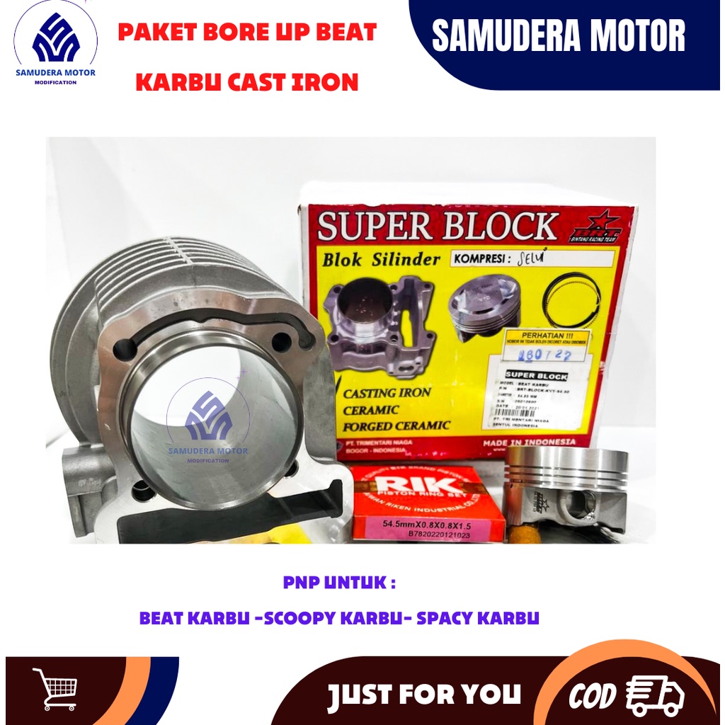 PAKET BORE UP BRT BEAT KARBU SCOOPY KARBU SPACY KARBU BRT BLOK SEHER 54,5MM PAKET TOURING BONUS PIST