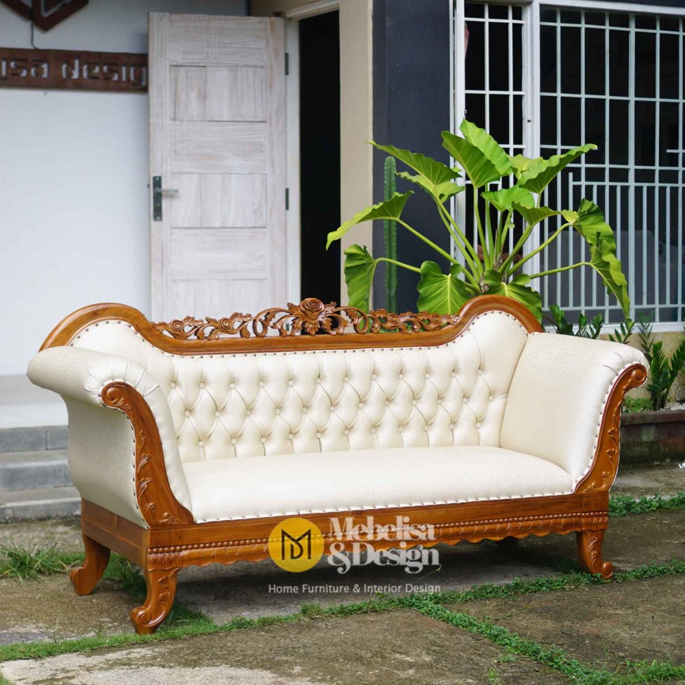Sofa Bangku Kayu Jati Ukiran Depan TV Mebel Jepara
