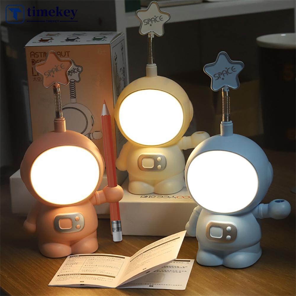 Timekey Astronot USB Rechargeable Lampu Meja LED Lampu Malam Mahasiswa Anak Kamar Tidur Membaca Meja Lampu E7K7