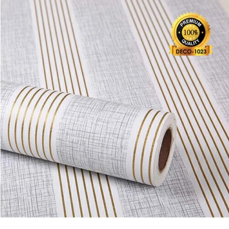 Wallpaper Sticker Salur Abu List Gold 45cm x 1meter