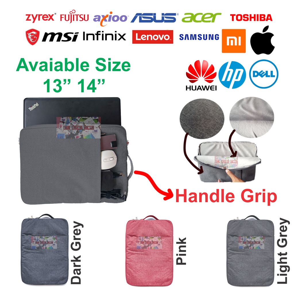 Laptop Sleeve With Handle Grip Sarung Laptop 11.6 12.5 13.3 14 15.6 inch