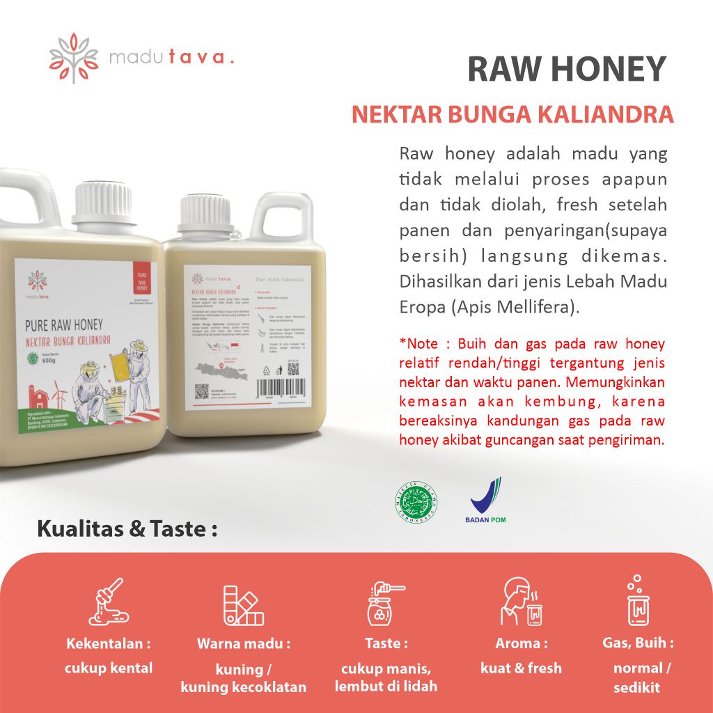 Madu Asli Murni 600gr Tava Grade A Nektar Kaliandra 100% Alami Pure Natural Raw Honey