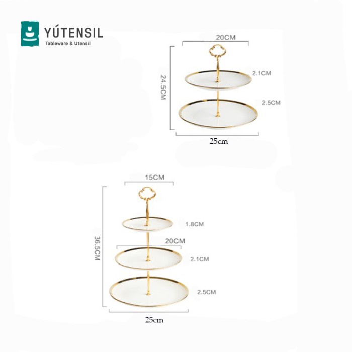 CAKE TIER SUSUN GOLD EMAS / PIRING KUE KERAMIK TINGKAT / CAKE STAND