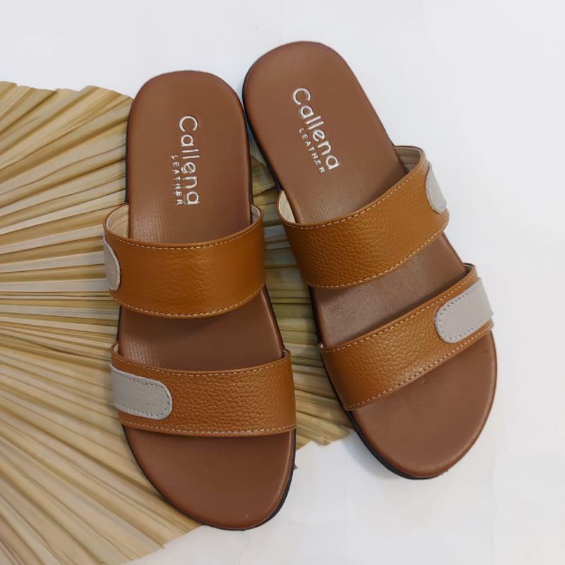 Sandal Slide Wanita Sandal Kulit Asli Sapi Series Callena Leather Original Garut Sukaregang New Coll
