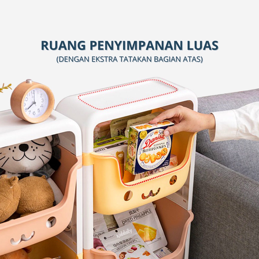 RAK MAINAN ANAK SMILE RAK MINI RODA SUSUN 3 TEMPAT PENYIMPANAN MULTIFUNGSI BERKUALITAS KD