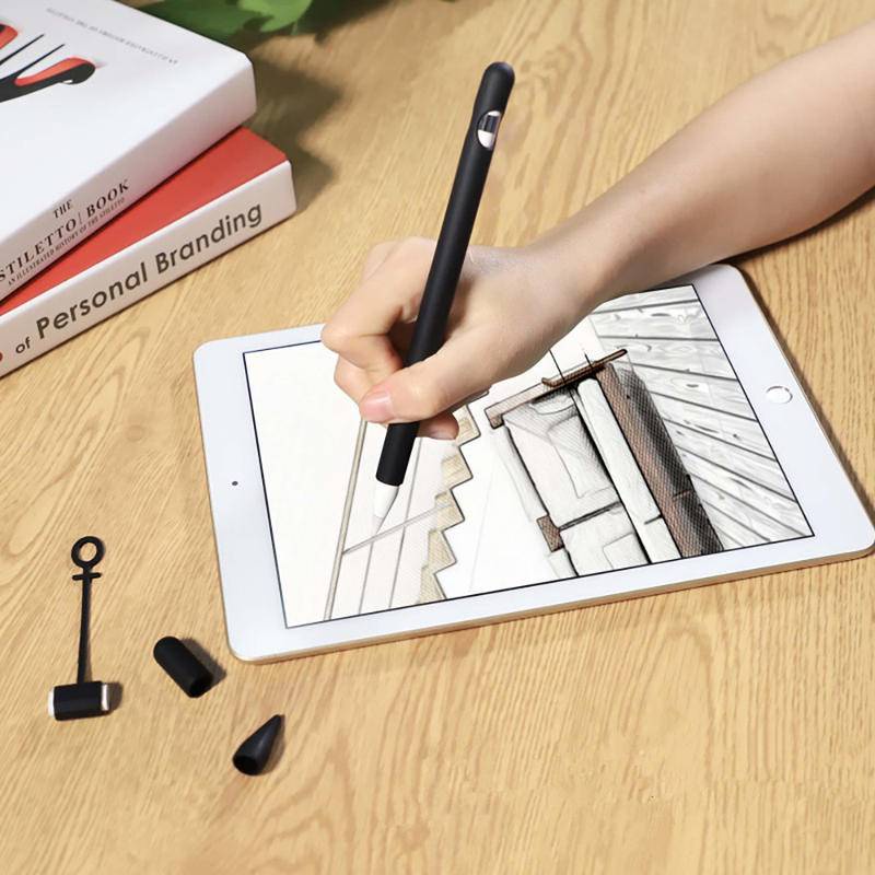 Case Silikon Pensil Anti Hilang Untuk Apple Pencil 1aksesoris Portable Tempat Pulpen Stylus Elastis Dengan Pen Case Nib Caps