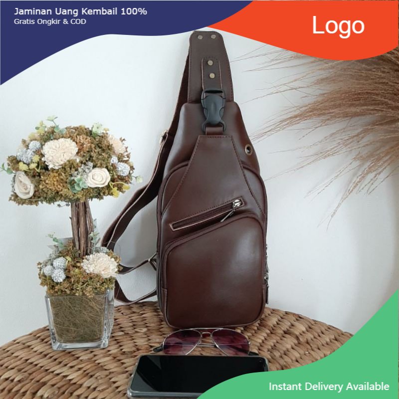 Tas selempang pria kulit asli slingbag cowok kulit asli garut sukaregang