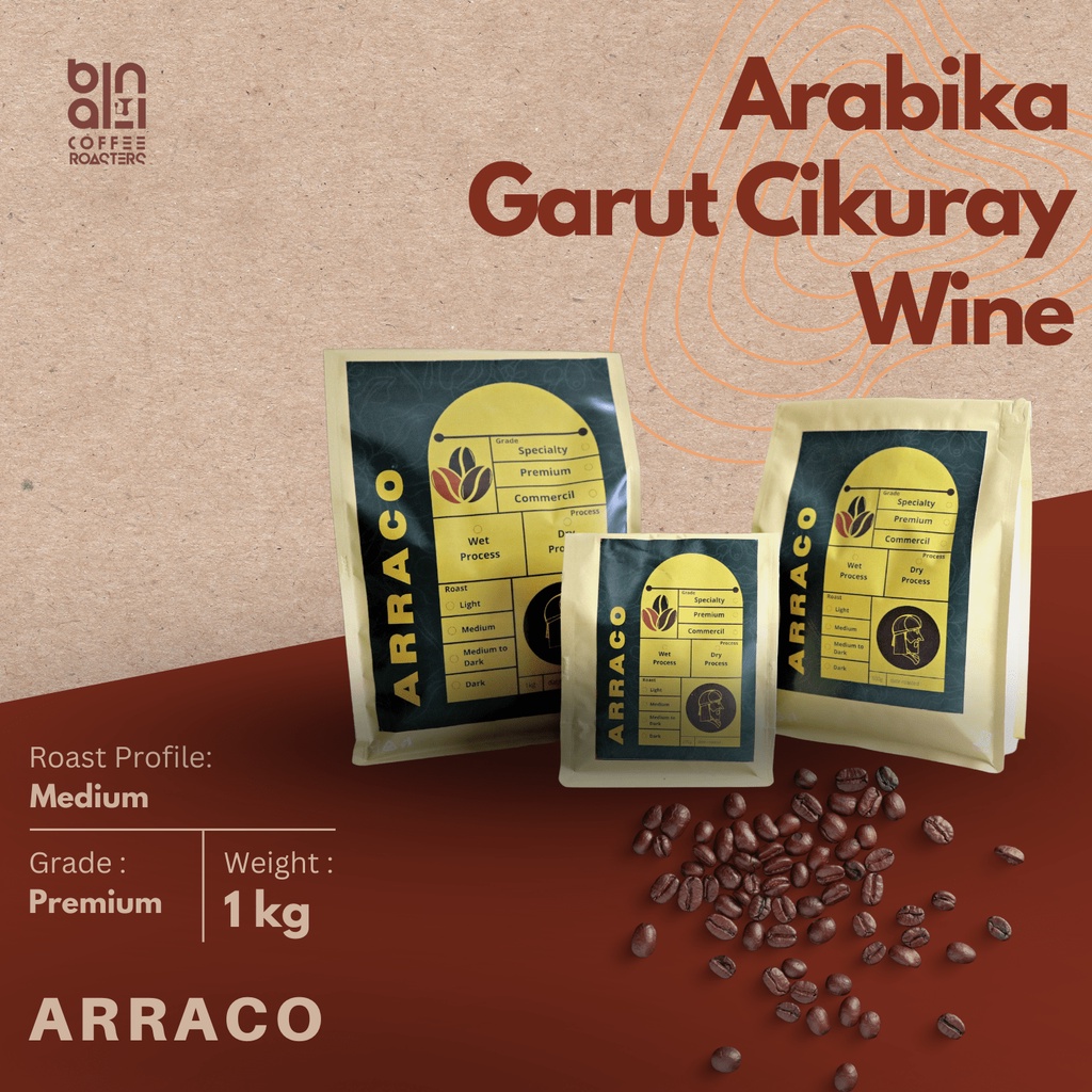 

ARRACO KOPI - Kopi Arabika Garut Cikuray Wine 1 KG Biji / Bubuk | Wine - Medium Roasted / Dark Roasted