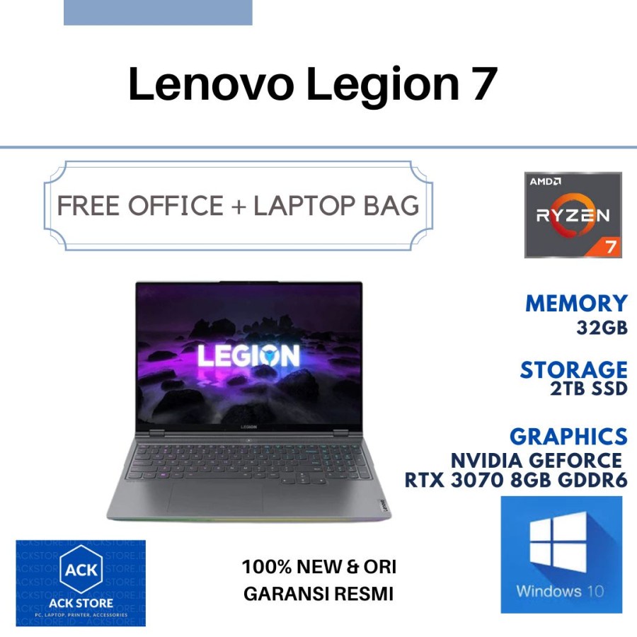 Lenovo Legion 7 9TID R7-5800H 32GB SSD 2TB RTX 3070 8GB W10 OHS
