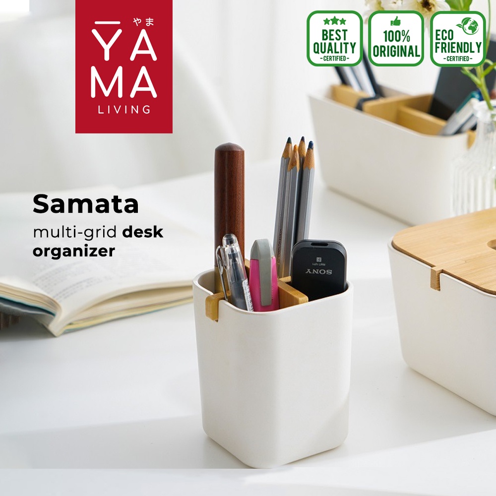 YAMA SAMATA Wooden Organizer Storage Tempat Wadah Alat Tulis Sikat Gigi Meja Belajar Kamar Mandi