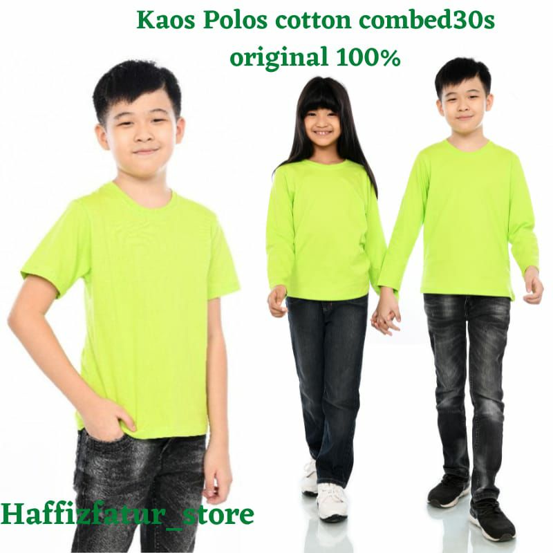 Kaos Anak Polos Cotton Combed 30s Lengan Panjang dan pendek Kaos Polos Anak hijau stabilo Lengan Pan