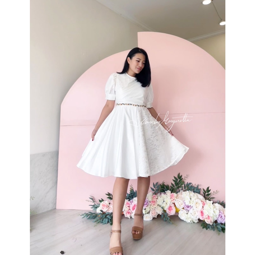 Mydress 704# Dress Mewah Gaun Kombinasi Brukat Tali Belakang Mutiara