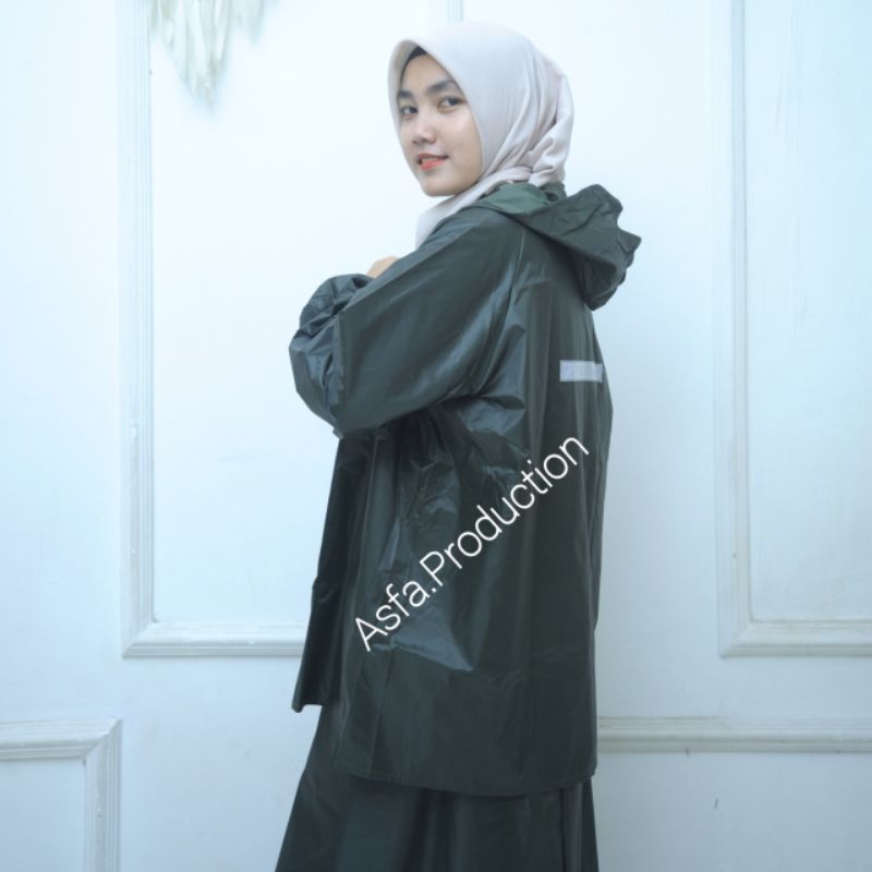 RAINCOAT, JAS HUJAN WANITA SETELAN BAJU DAN ROK DEWASA ANTI AIR