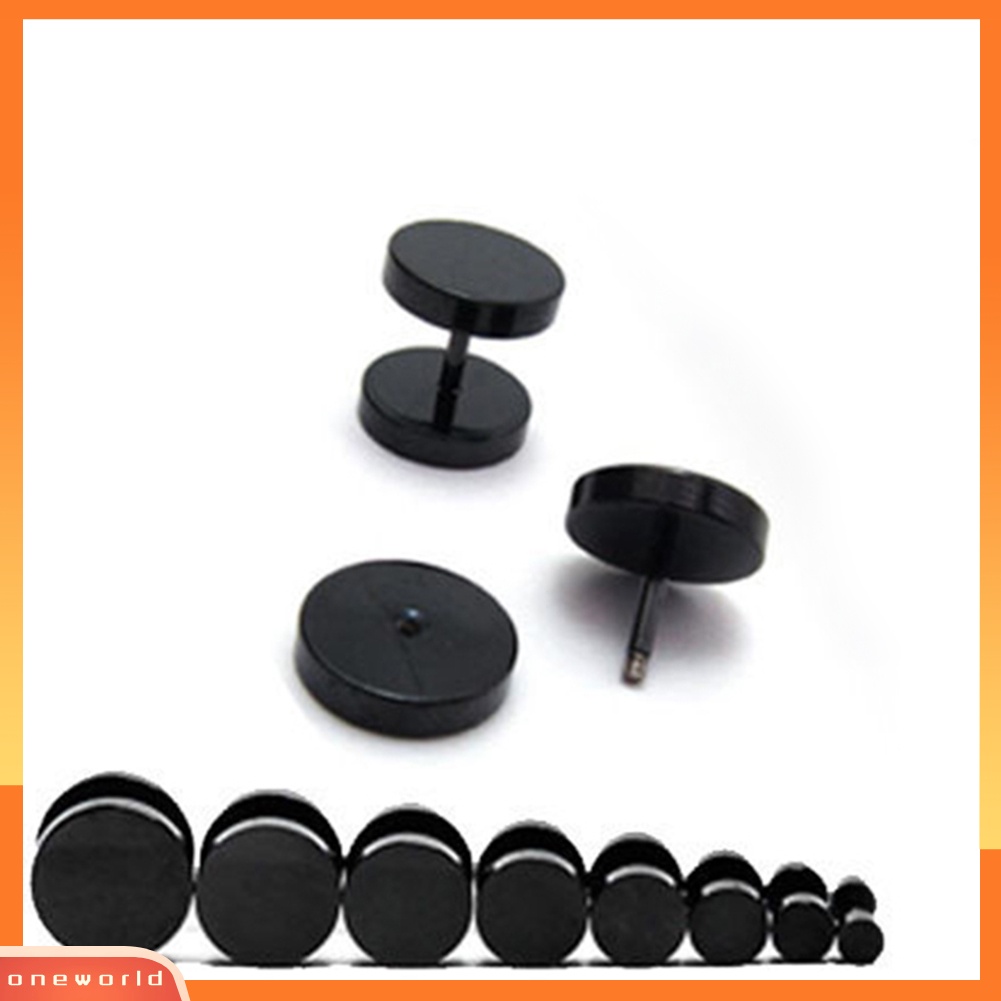 OW@ Men Cool Punk Round Black Stainless Steel Ear Stud Piercing Earrings 3mm - 14mm