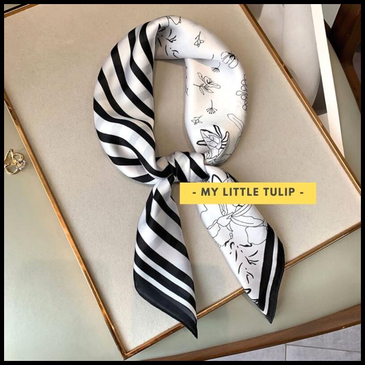 Scarf Leher Wanita 70X70 Motif Bunga / Scarf Leher / Scarf Tas Elegant