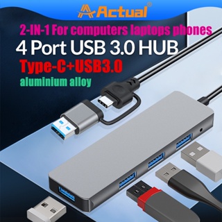Actual【COD】Hub USB 3.0 4-Port Kecepatan Tinggi untuk Laptop, Komputer PC Antarmuka USB + Type C