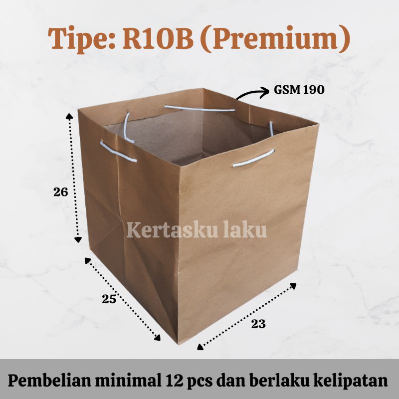 

Paper bag R10B GSM 190, tas kertas coklat polos, tas kertas untuk kotak nasi 22*22, P25 L23 T26