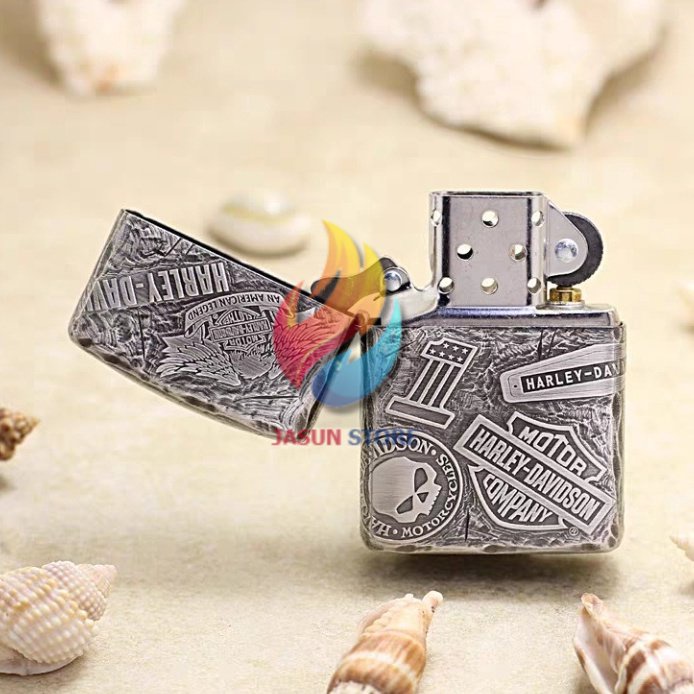 BISA COD! Korek Zippo Silver Special Edition Harley Davidson Full Body High Premium Quality Made In Usa - Free Box