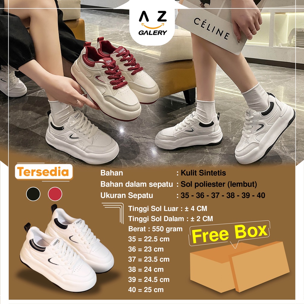 Sepatu Sneakers Wanita Tali Fashion Style Korea Cewek Sport Shoes Casual Kulit Sintetis Free Box Azgalery SPT-15