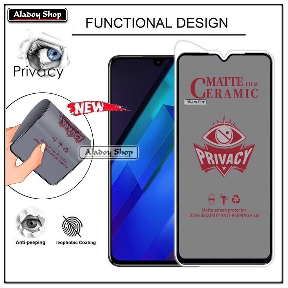 Tempered Glass Anti SPY Infinix Hot 12 VIP Anti Gores Privacy + Tempered Glass kamera dan Skin Carbon