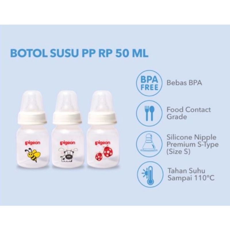 Pigeon Botol Susu PP RP 50ml 120ml 240ml Peristaltic Nipple Slim Neck Botol Susu