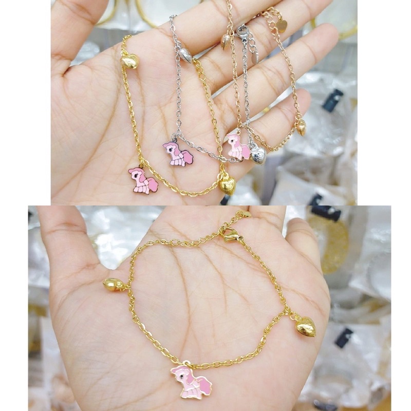 Gelang titanium rombe kuda pink Gold