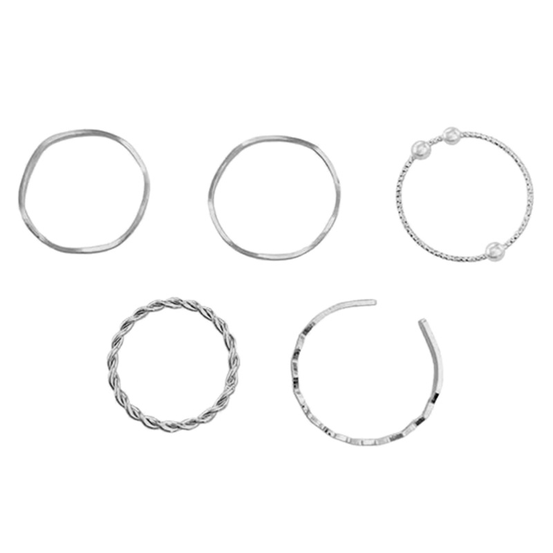 5 Pcs/Set Cincin Korea Ins Lingkaran Mutiara Cincin Wanita Gadis Fashion Aksesoris Perhiasan Jewelry