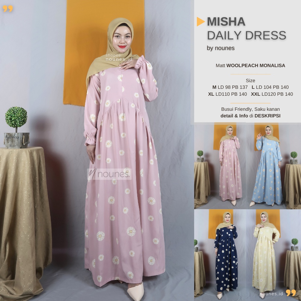 Nounes Misha Daily Dress Gamis Kasual Wanita Matt Woolpeach Monalisa