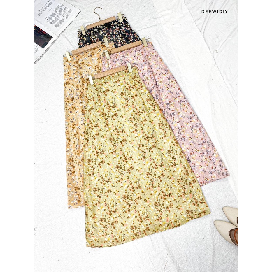 ROK KOREA / ROK SIFON MOTIF BUNGA PREMIUM / ROK CHIFFON PANJANG / YUJI FLOWERY SKIRT DEEWIDIY
