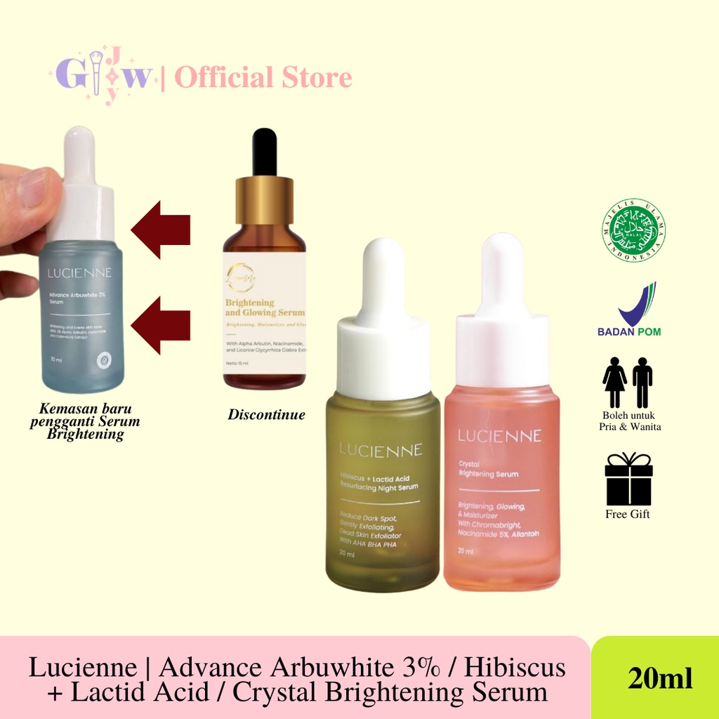 FREE GIFT - LUCIENNE advance arbuwhite 3% / crystal  for brightening / hibiscus lactic acid resurfacing night serum mencerahkan kulit sensitif bpom 20ml murah jerawat anti aging tanpa gragrance mengatasi bekas jerawat beruntusan bruntusan komedo serum