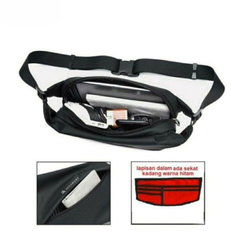 Tas Selempang Pria Waistbag Waterproof Highmore Dua Muka Bisa Bolak Balik - WAISTBAG HIGHMORE