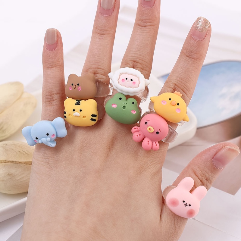 Untuk Anak Gadis Anak-Anak Cincin Hewan Hewan Zoo Pertemuan Menyenangkan Rings Square Acrylic Ring Indah Perhiasan Aksesoris Couple Cincin Kartun Cincin Lucu Fashion Kartun Multi Gaya