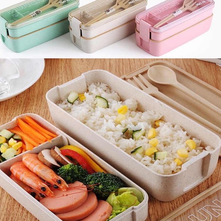 Ready Irit Kotak Makan Bento Lunch Box Set 2 Tingkat Transparant Lid Tempat Makan BPA FREE 750 ml