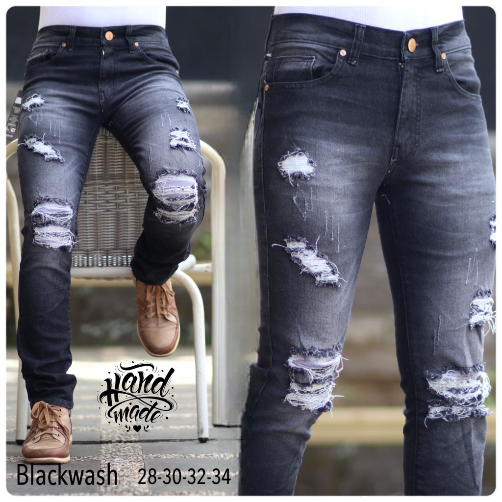celana jeans pria dewasa denim panjang strecth sobek cakar  pria model terbaru bisa COD