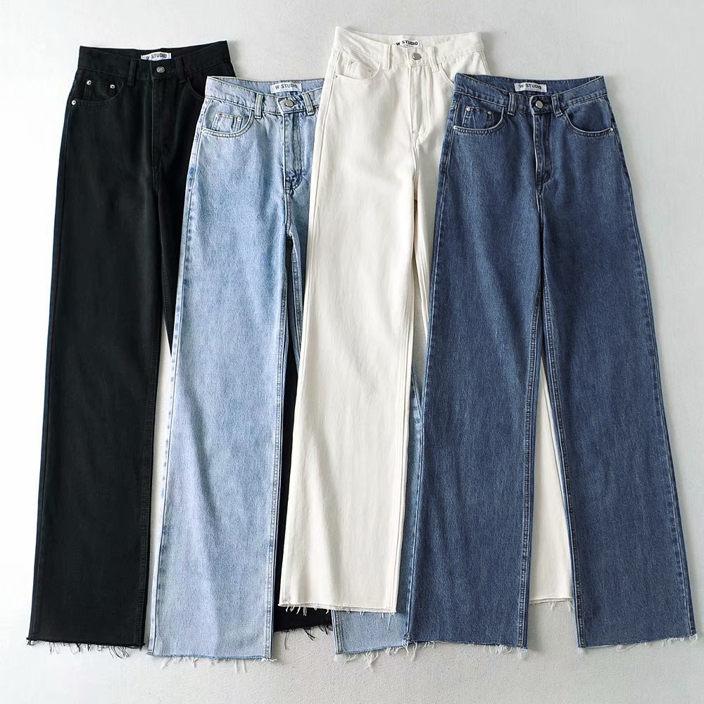 Biru/ Krem/ Hitam Rawis Denim Highwaist Loose Celana Jeans Wanita Rawis Jeans Kulot Jeans