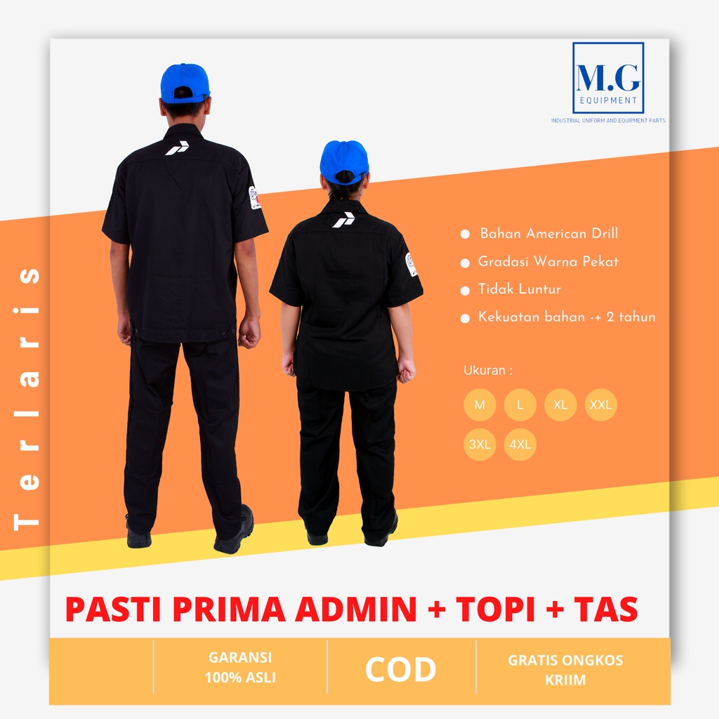 Seragam spbu pertamina pasti prima Operator + Topi + Tas