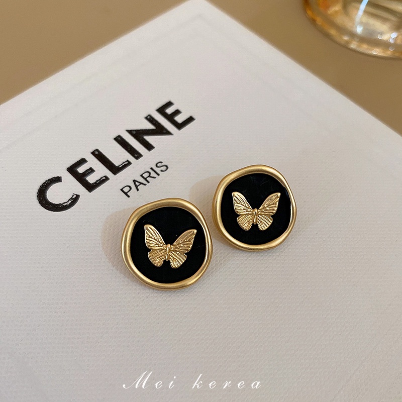 Anting Vintage Butterfly Earring Anting Bulat Tidak Teratur Untuk Wanita Aksesoris Fashion