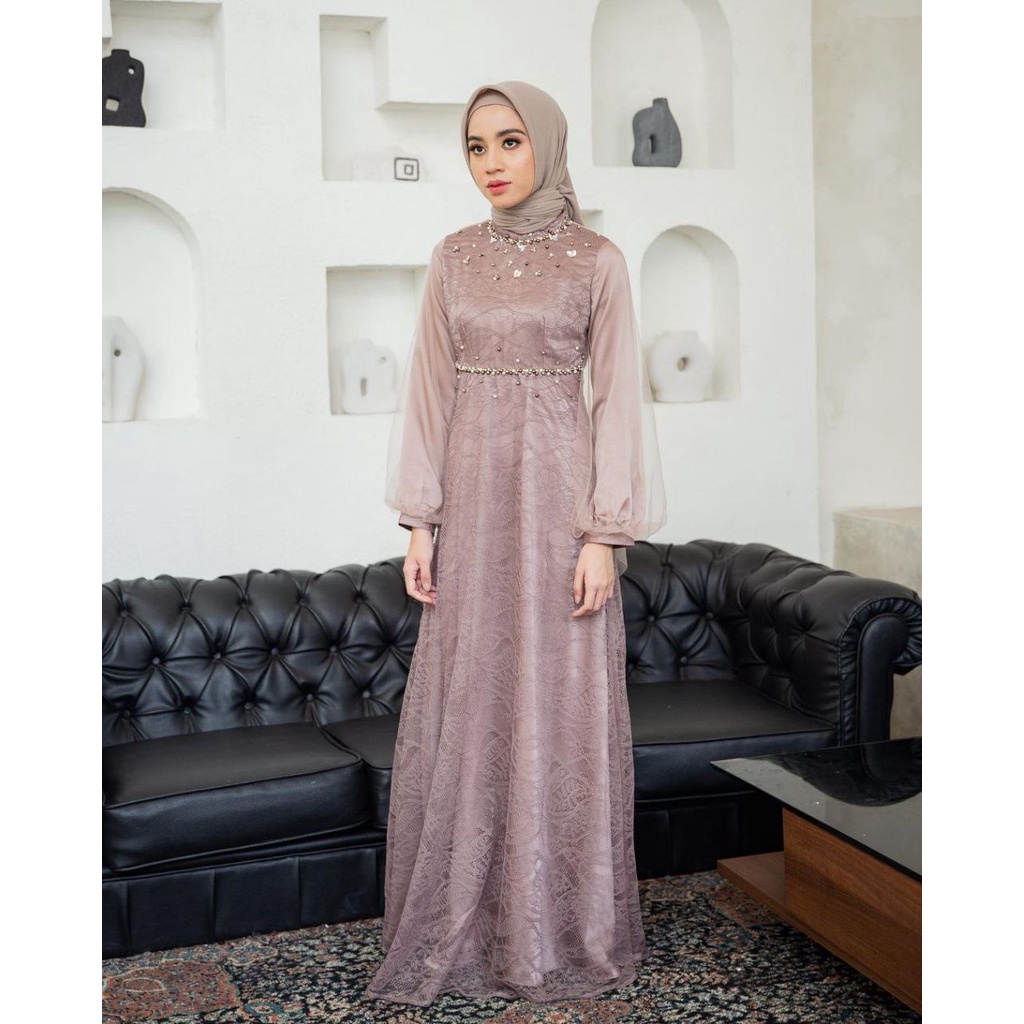 NADINE DRESS BROKAT KOMBINASI / FASHION MUSLIM WANITA / GAMIS LEBARAN / DRESS LEBARAN 2023 / GAMIS M