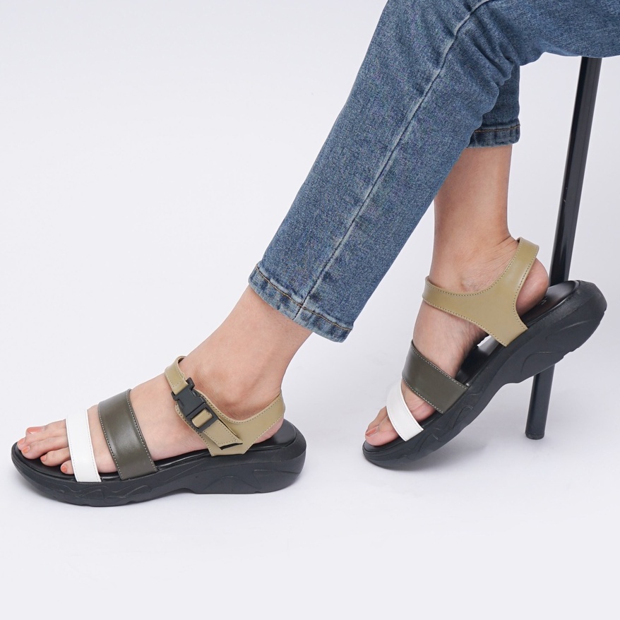 SARASARA YUK - CLARA Sepatu Sandal Wanita Wedges Tinggi 4cm Size 36 - 40 Model Silang dua Tali Strap Belakang Hak Sedang Sendal Gunung Cewek 37 38 39 SARA SARA Warna Grey Abu Hitam Putih Kekinian Premium Terbaru Shoes Ori Original Mall Official Store