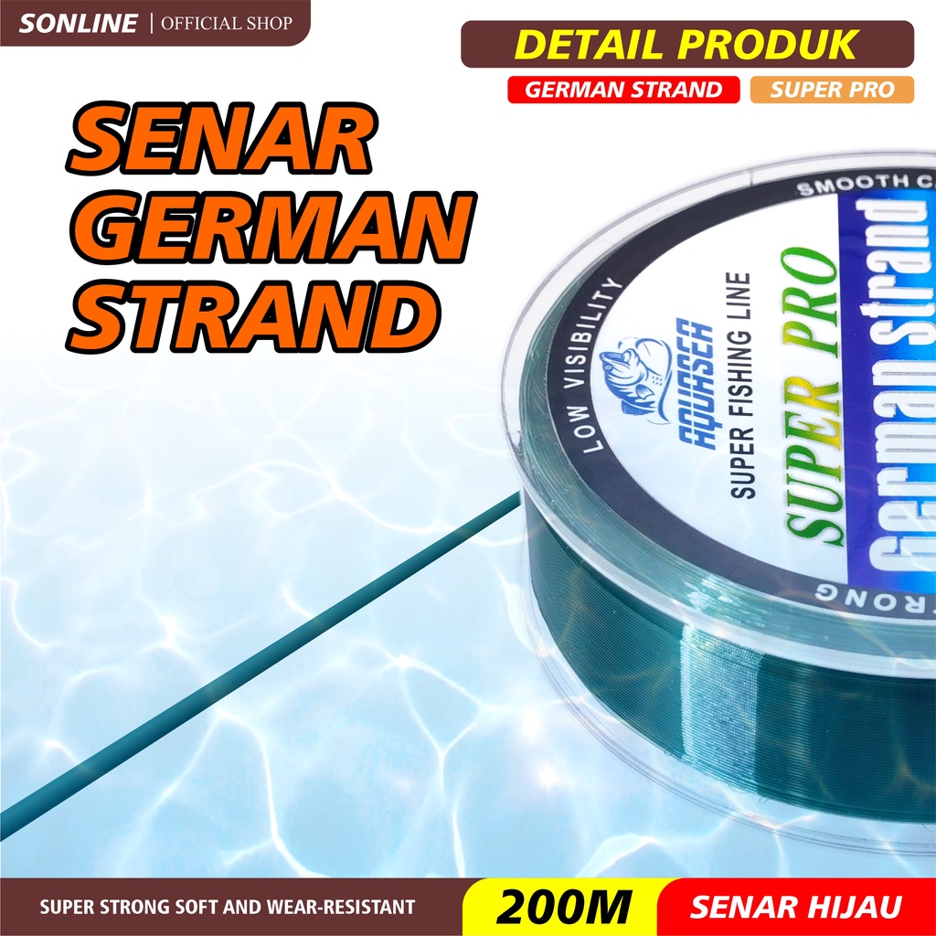 SONLINE Tali Pancing Hijau Germany Fishing Line 200m Senar Pancing Premium Green Color Invisible Bahan Nilon Tahan Lama Panjang