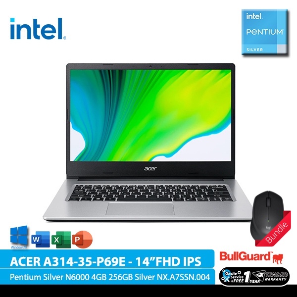 ACER ASPIRE 3 SLIM A314-35-P69E (14"FHD IPS,Intel Pentium N6000,4GB,256GB,Silver,NX.A7SSN.004)