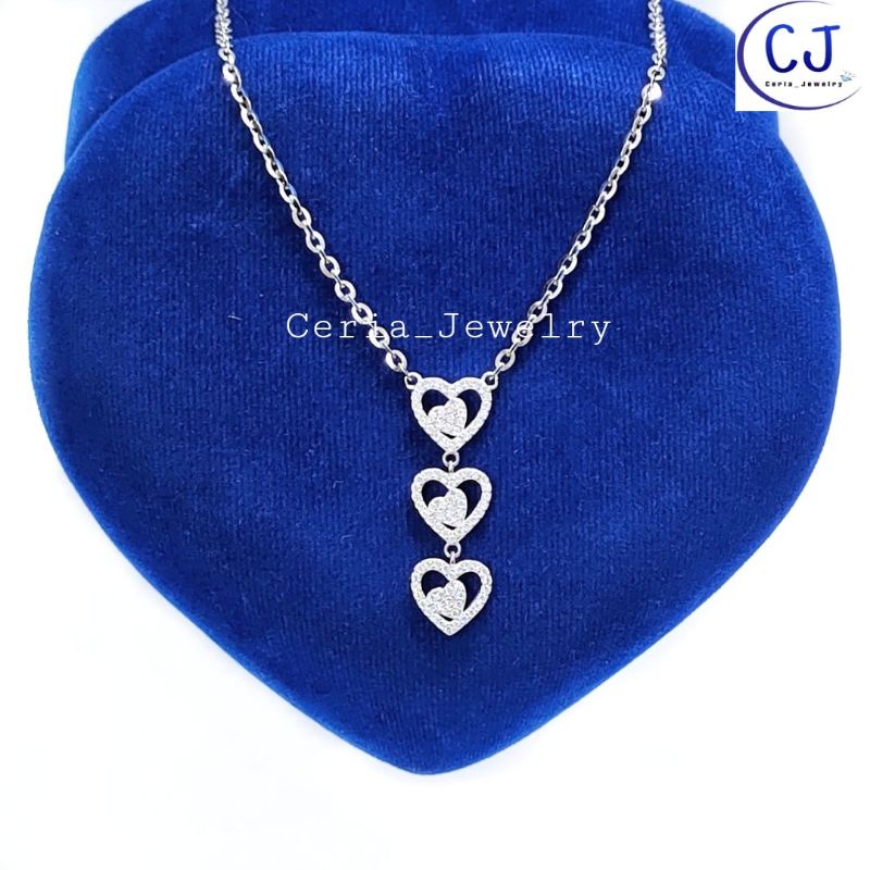 Kalung Perak Asli Silver Wanita 925 Lapis Emas Putih Model Koye Nori Polos Variasi Love Permata Model Korea- Perhiasan Perak Asli