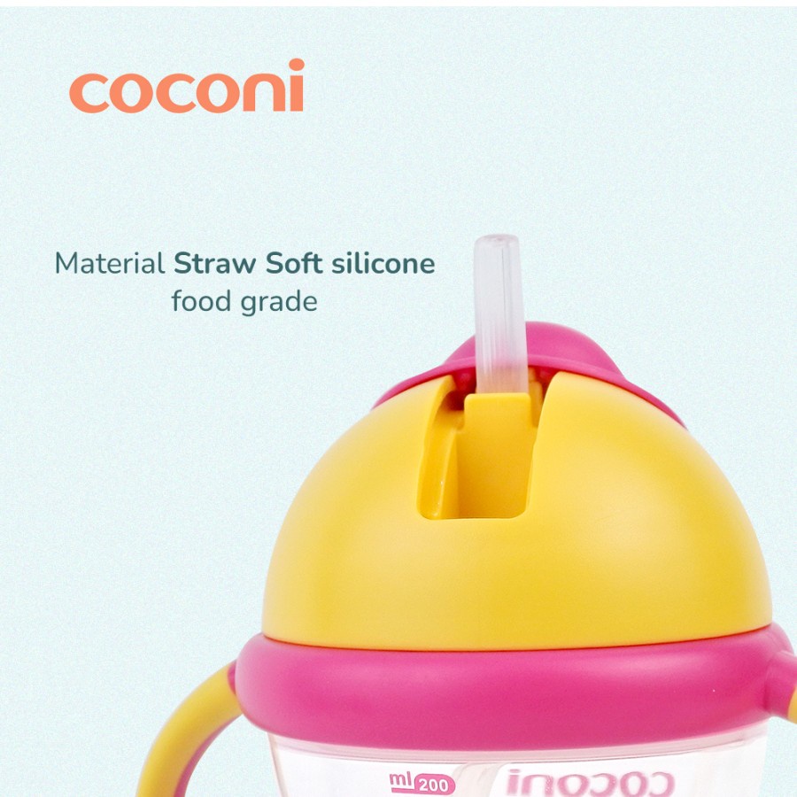 Coconi Sippy Straw Bottle 200ml | Botol Minum Sedotan Anak Bayi PP