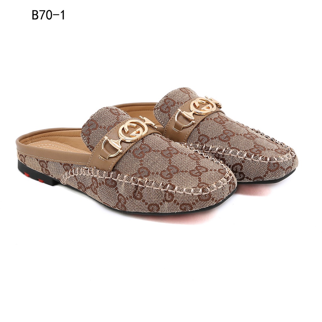 GC  GG Canvas Upper Case Flat Open Back Loafer B70-1