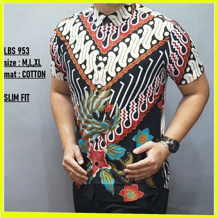 KEMEJA PRIA BATIK LENGAN PENDEK HEM BAHAN KATUN HALUS 40S LBS 953 MEWAH PREMIUM BAJU ELEGANT SIZE M L XL  SKU MS JAKARTA