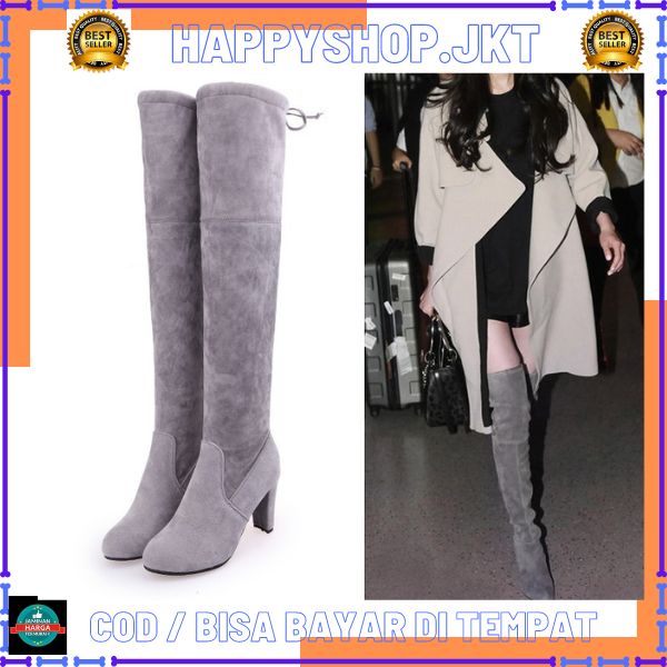 HS / Free box Sepatu Boots Wanita Panjang Hak Tinggi Fashion Import 266