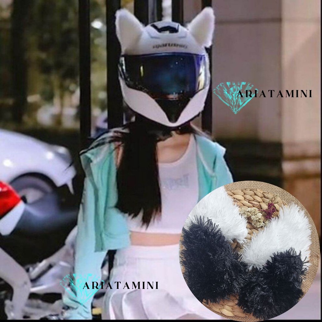 Accesories helm kuping kucing bulu hitam bulu putih 2 pc ∣ Kuping Helm ∣ Kuping Kucing Helm ∣ Kuping